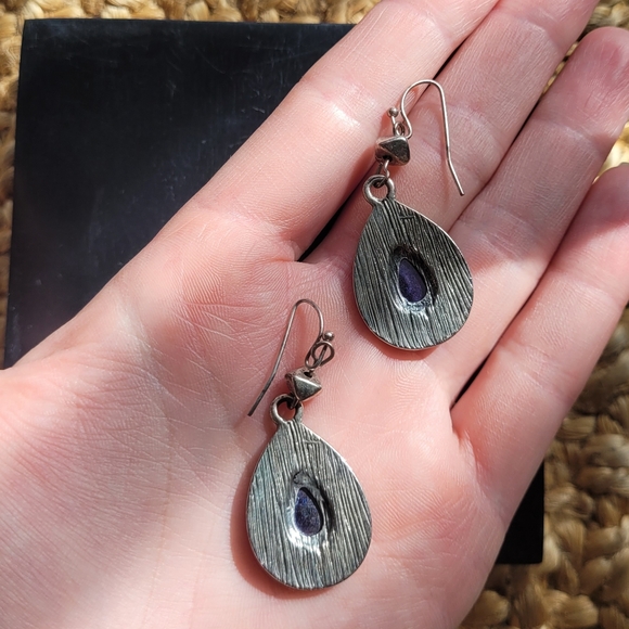 Vintage blue and silver teardrop earrings - Picture 3 of 3